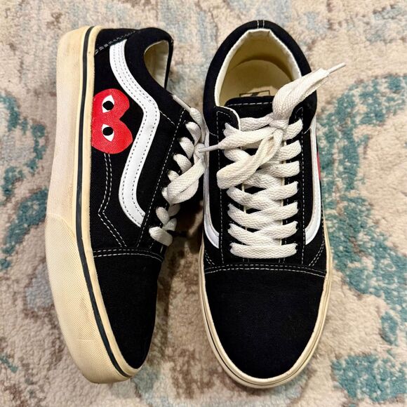 VANS X CDG Comme Des Garçons Heart Painted Black Classic Low Top Sneakers Size 7 - Picture 1 of 10